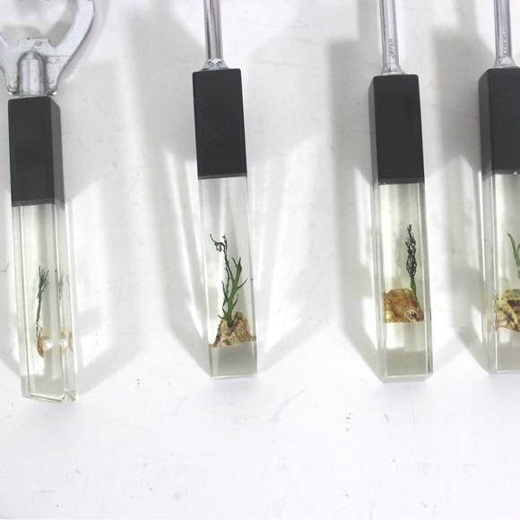 Mid Century Swank Lucite Bar Tool Set with Pearls Seaweed and Shells Steel - Picture 6 of 8